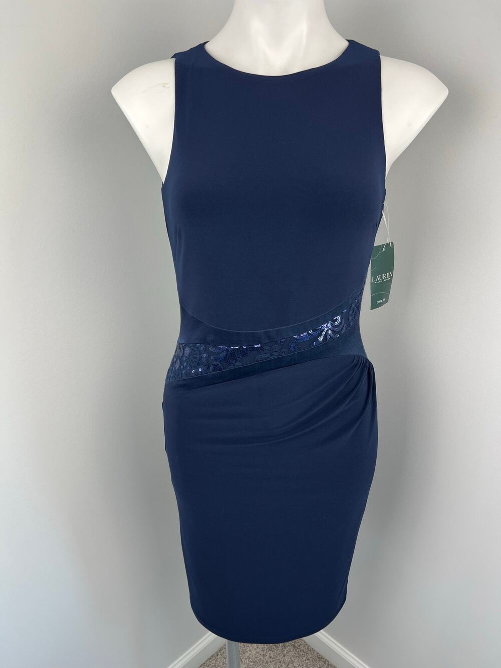 Lauren Ralph Lauren Blue Formal Evening Dress w Silk Sequins 2